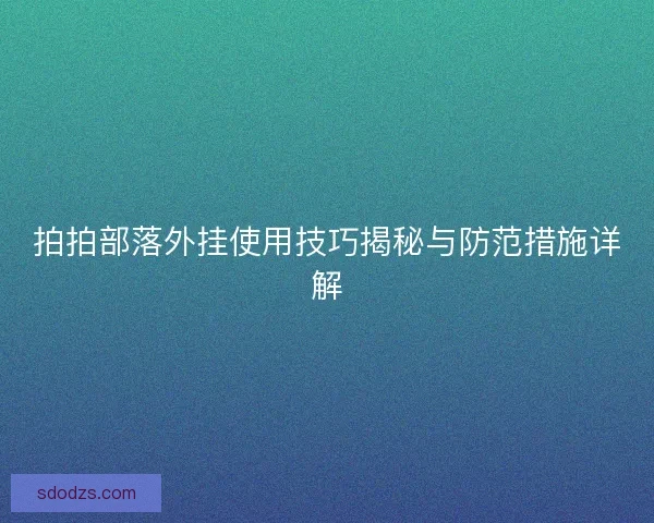 拍拍部落外挂使用技巧揭秘与防范措施详解