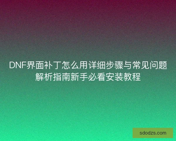 DNF界面补丁怎么用详细步骤与常见问题解析指南新手必看安装教程